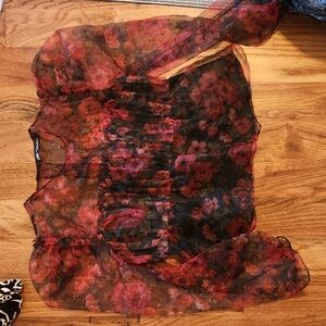 Zara Floral Sheer Blouse Sz M